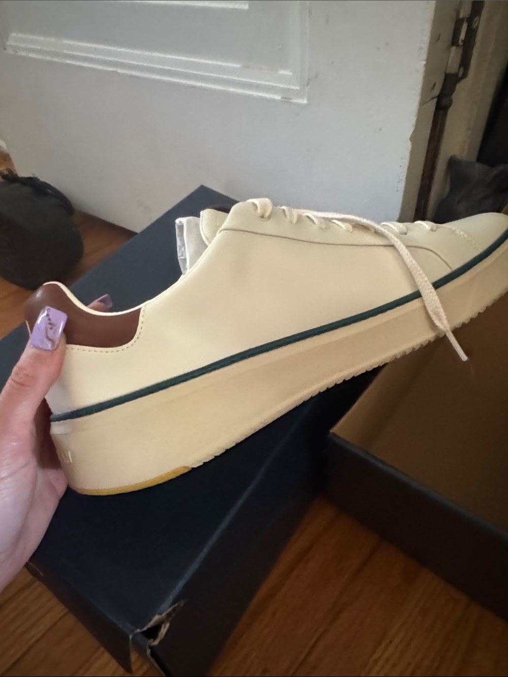 Cole Haan Cream Low-Top Sneaker with Dark Green Trim